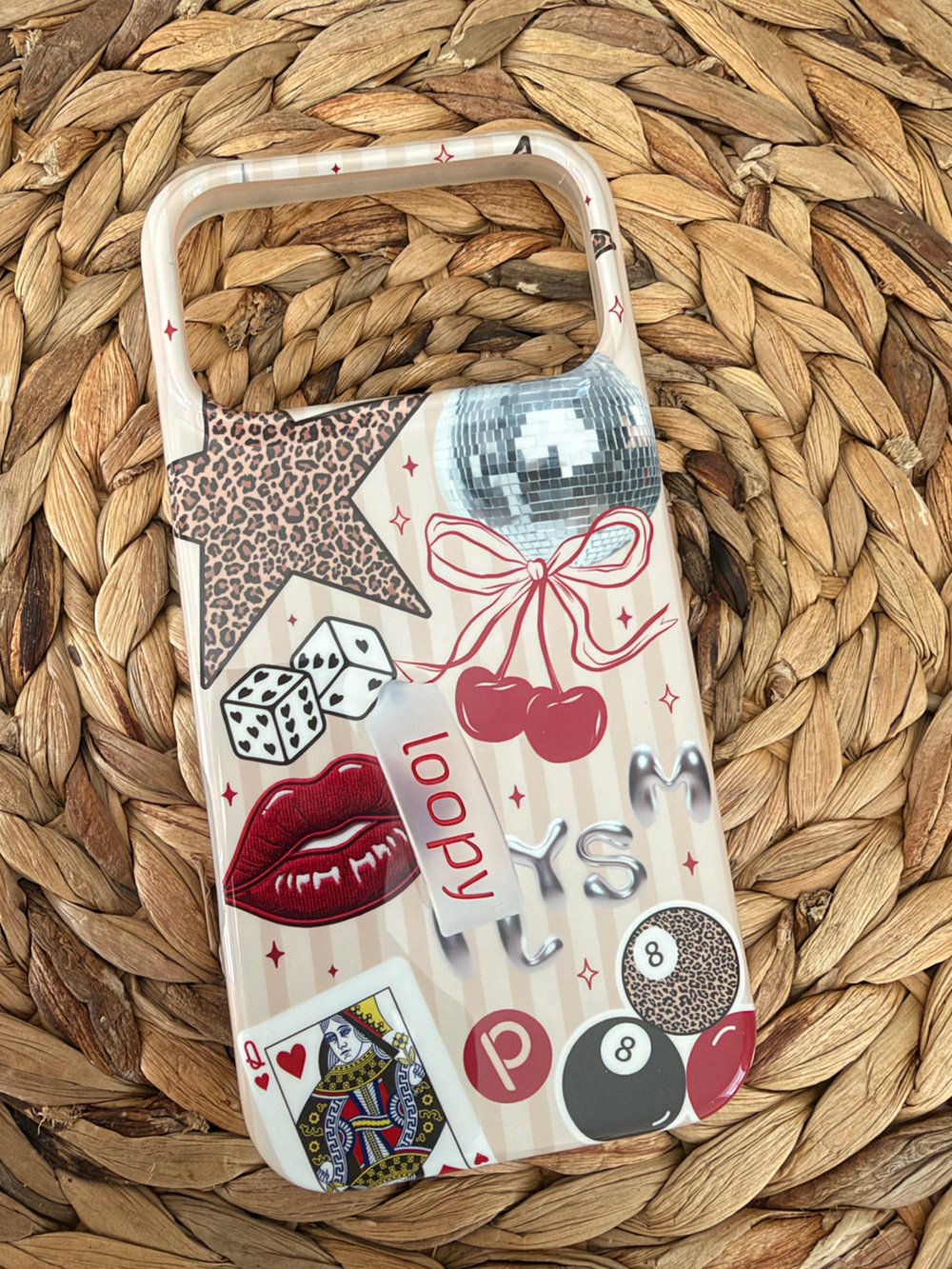 Loopy Case Beige Phone Case with Red and Leopard Accents